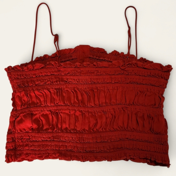 Chelsea & Violet Red Ruffle Crop Top Button Front Spaghetti Strap Large - Picture 3 of 5